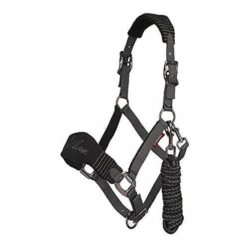 LeMieux Vogue Fleece Headcollar - Halter & Leadrope - Extra Padding, Adjustable at Curb and Poll Strap - color: Black, size: x-full