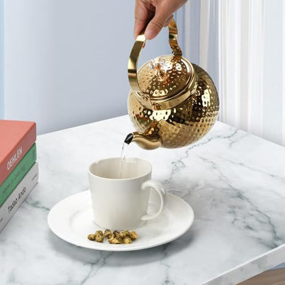 1.2L Hammered Tea Kettle Stovetop, Gold Tea Pot with Strainer for Stove - color: Gold-1.2L