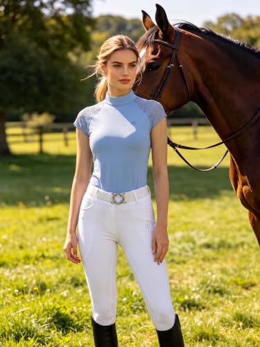 Women's Horse Riding Pants with Full Seat Silicone Grip - color: White, size: Medium