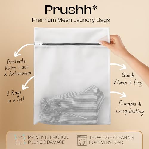 3Pc Spacious Durable Mesh Laundry Bags (16x20 Inches) Protects Delicates, Fine Mesh for Uniform Wash & Dry, Auto-Lock Zipper, Washer-Friendly, For Home, Dorm or Storage, Fits Socks to Sweaters