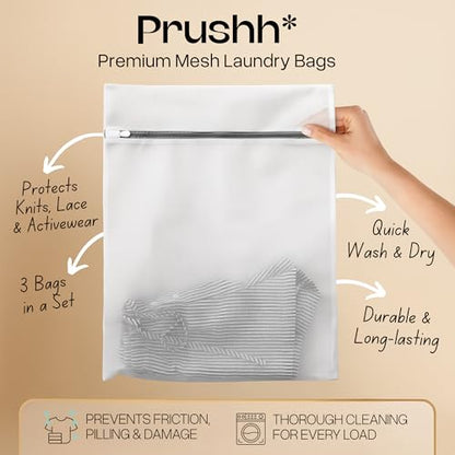 3Pc Spacious Durable Mesh Laundry Bags (16x20 Inches) Protects Delicates, Fine Mesh for Uniform Wash & Dry, Auto-Lock Zipper, Washer-Friendly, For Home, Dorm or Storage, Fits Socks to Sweaters