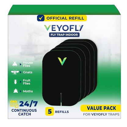 VEYOFLY Official Refill Fruit Fly Traps Indoor, Gnat Trap | 5-Pack | Slide-in refills, fits your trap, strong adhesive traps fruit flies & gnats, no mess, easy to replace, insects hidden - color: Black, size: 5 Refills