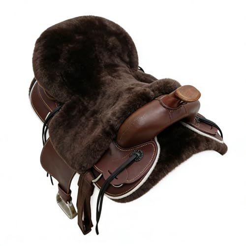 Sheepskin Saddle Seat Cover，Genuine Sheepskin Western Saddle Pad - color: Brown