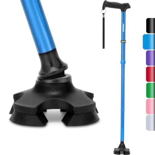 REHAND Walking Cane for Men & Women - Foldable, Adjustable, Lightweight, Self Standing Pivot Walking Cane, Soft Handle Grip, with Travel Bag, Walking Sticks for Seniors & Adults - color: Blue