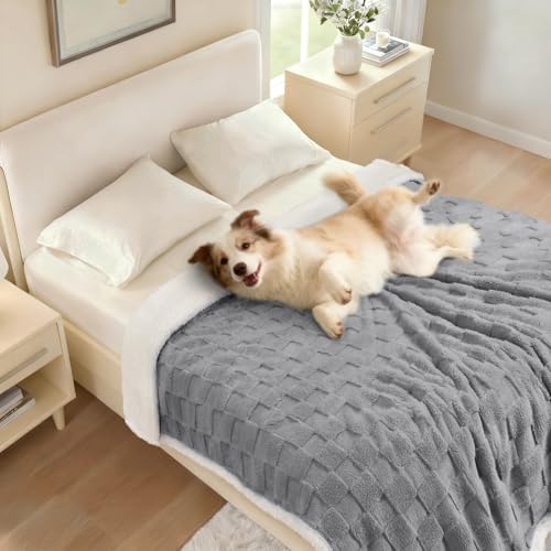 Luciphia Waterproof Dog Blanket, Reversible Fleece & Sherpa, Couch Cover - color: Cookie Gray, size: Medium (57x40 inch)