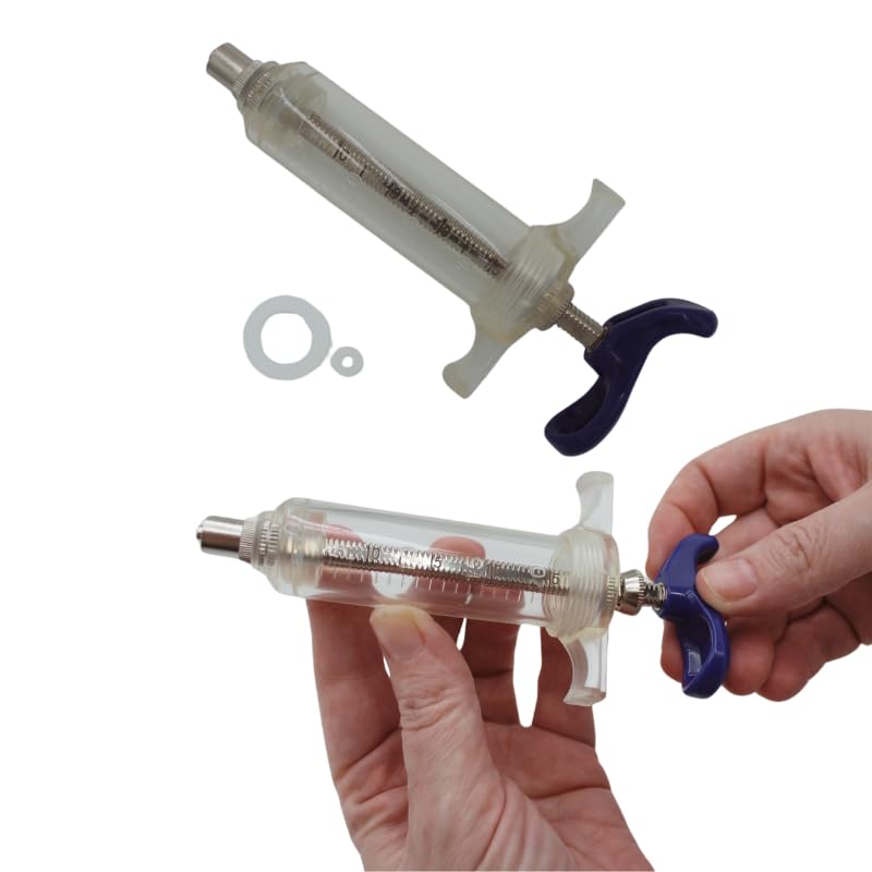 Reusable Veterinary Syringe with Dose Nut (20cc) – Durable Plastic Barrel - size: 20cc