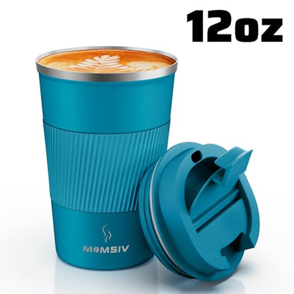 MOMSIV 12oz Travel Coffee Mug, Insulated Coffee Cup with Leak Proof Lid - color: B-Blue-12oz