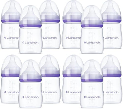 Lansinoh Anti-Colic Baby Bottles, BPA-Free Plastic, 5 Ounces, Slow Flow Nipples (Size S), Breastfeeding Bottle with NaturalWave Design, Baby Essentials (Pack of 12) - size: 1 Count (Pack of 12), style: 5 Ounce