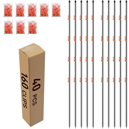 66Inch Fiberglass Electric Fence Posts 40Pcs, Temporary Graden Fence Post with 160 Adjustable Clips, Portable Step in Electric Fence Stakes for Farm, Garden and Horse Goat Sheep Small Animals Fences - size: 66 Inch
