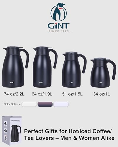 GiNT 1L / 34Oz Thermal Coffee Carafe, Insulated Stainless Steel Coffee Carafes for Keeping Hot/Double Walled Vacuum Thermal Carafe (Black) - color: Black, size: 34 Ounces