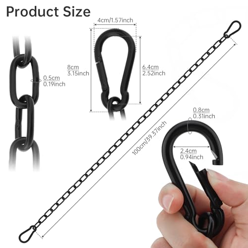 39 inch Gate Chain Lock with Both-Ended M8 Carabiners,Chain Dia 5 mm,Black - size: 39" x 13/64"