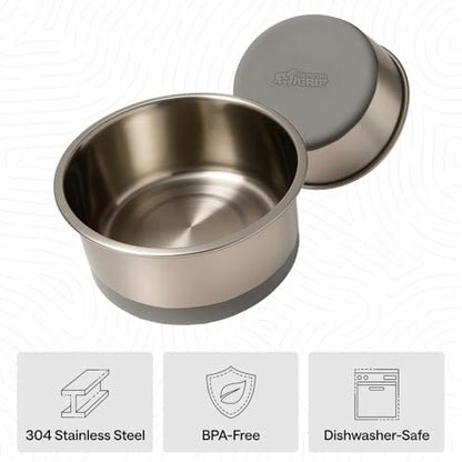 GORILLA GRIP Dog Bowls, Food Grade Stainless Steel, Set of 2, 2 Cup, Gray | 304 Stainless Steel Pet Feeding Bowls Hold 16 fl oz Each, Dishwasher Safe, Rust Resistant, BPA Free Rubber Base - color: Gray, size: 2 Cup (16 Oz)