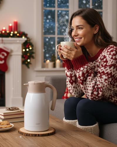 GiNT 50.7 Ounces Stainless Steel Thermal Coffee Carafe with Lid/Double Walled Vacuum Thermal Carafe / 12 Hour Heat Retention (White, 1.5L) - color: White, size: 50.7 Ounces
