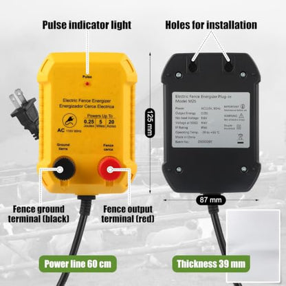 MorningRo Electric Fence Charger Kit 0.25 J 5 Mile 80 Insulators 985ft Wire - style: 0.25 Joule