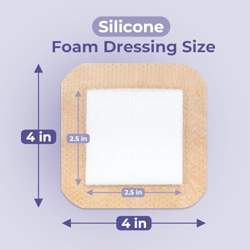 Conkote Silicone Foam Dressings with Border High Absorbency 4"x4", 10 Pack | Waterproof Wound Bandages for Pressure Ulcers, Diabetic Ulcers & Surgical Wounds - size: 4'' x 4''with border (10 Dressings)