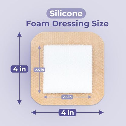 Conkote Silicone Foam Dressings with Border High Absorbency 4"x4", 10 Pack | Waterproof Wound Bandages for Pressure Ulcers, Diabetic Ulcers & Surgical Wounds - size: 4'' x 4''with border (10 Dressings)
