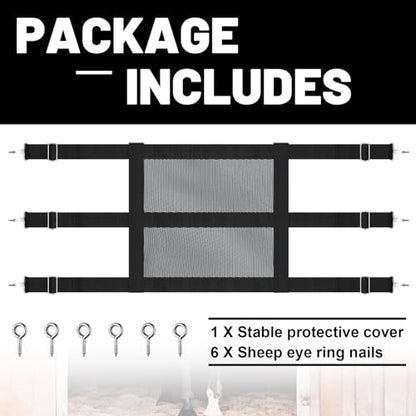 Horse Stall Guard, 57 x 18 Inch Adjustable Nylon Black Mesh Gate for Horses