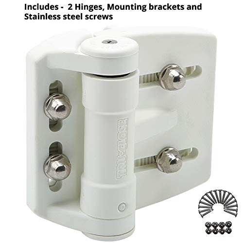 D&D TCAMA2WT TruClose Mult-Adjust Gate Hinge Square Gates 2" Gate Gap 2 pcs | 3-way adjustable gate hinge, 2" gate gap, self-closes square post metal, wood, vinyl gates up to 55 lb, White, with 2 hinges - color: White, size: For Square Posts, Gate Gap up