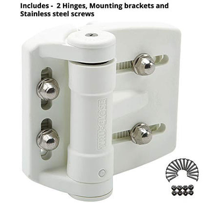 D&D TCAMA2WT TruClose Mult-Adjust Gate Hinge Square Gates 2" Gate Gap 2 pcs | 3-way adjustable gate hinge, 2" gate gap, self-closes square post metal, wood, vinyl gates up to 55 lb, White, with 2 hinges - color: White, size: For Square Posts, Gate Gap up