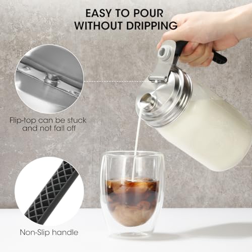 Aieve Stainless Steel Mason Jar Pour Spout Lid, 2 Pack Wide Mouth Mason Jar Pitcher Flip Cap Lids with Handle for Ball Jar Lids (3.38 inch) - size: 2 Pcs Wide Mouth Lids
