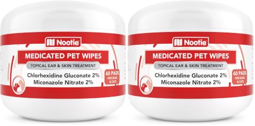 Nootie Medicated Dog Wipes, Chlorhexidine & Miconazole Pet Wipe for Dogs & Cats - 2” Small Wipes, 60 Count - Sold in Over 10,000 Vets & Pet Stores (Pack of 2) - size: 60 Count (Pack of 2)