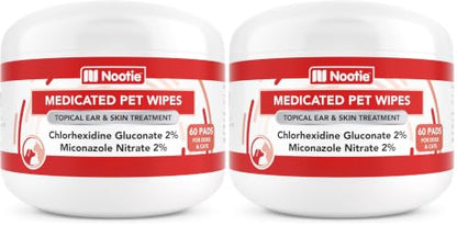 Nootie Medicated Dog Wipes, Chlorhexidine & Miconazole Pet Wipe for Dogs & Cats - 2” Small Wipes, 60 Count - Sold in Over 10,000 Vets & Pet Stores (Pack of 2) - size: 60 Count (Pack of 2)