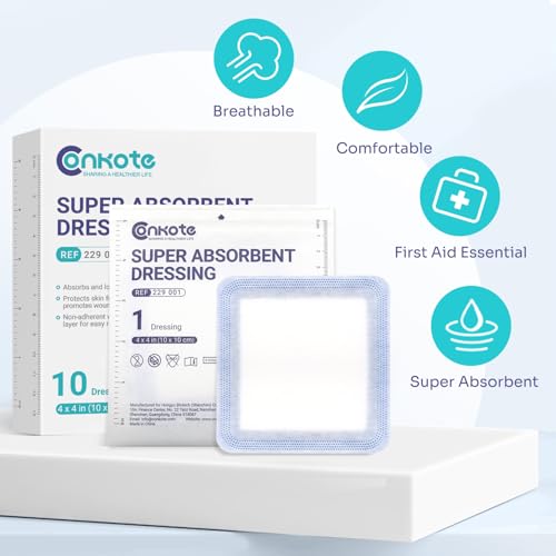 Conkote Super Absorbent Wound Dressing 4"x4" Non-Adhesive Pads, 10 Pack - size: 4" x 4" (10 Dressings)