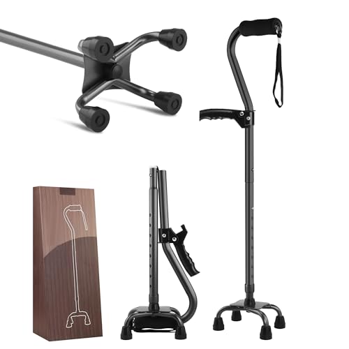 LIXIANG Walking Canes Stablize Women Quad Canes for Seniors & Adults Foldable Adjustable for Men & Women Heavy Duty Freestanding Cane for People with Leg Injuries 3 footings - color: Black01