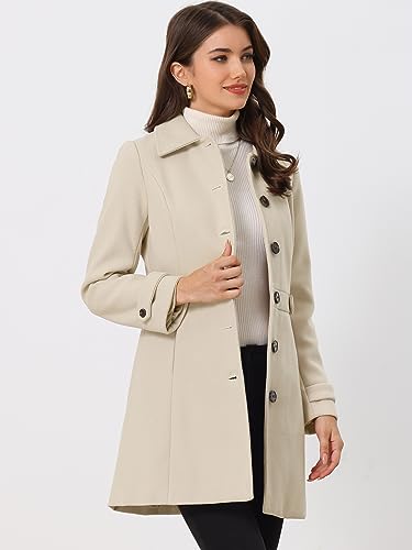 Allegra K Women's Winter Classic Overcoat with Pockets Single Breasted Coat - color: Beige, size: Medium
