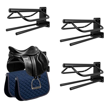 4 Pack Saddle Rack with Double Pad Bar Heavy Duty Wall Mounted Saddle Rack Detachable Saddle Stand for English & Western Saddles