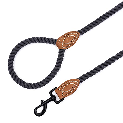 Mile High Life Dog Leash Braided Cotton Rope with Leather-Reinforced Ends - color: Dark Grey, size: 48 Inch-1/2"
