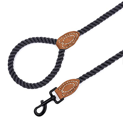 Mile High Life Dog Leash Braided Cotton Rope with Leather-Reinforced Ends - color: Dark Grey, size: 48 Inch-1/2"