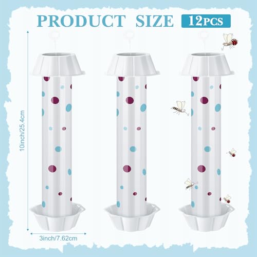12 Pcs Sticky Fly Trap Fly Stick Indoor Outdoor Long Lasting Adhesive Fly Catcher with Hanging Hook for Wasps Gnats Bugs Insects Moths Fruit Flies Mosquitoes Spiders Fleas (White) - color: White