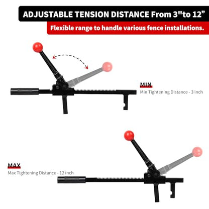 Chain Link Fence Stretcher Tool, Ratcheting Wire Fence Tightener & Puller for Woven Wire Fence, 3″–12″ Tension Range, 5° Tilted Base & Hooked Groove, One-Hand Operation for Farm & Yard