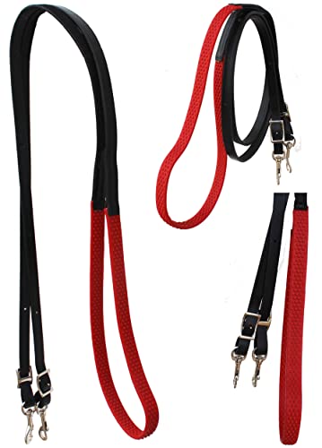 CHALLENGER Horse Western 8' Tan Leather Rubber Grip Contest Barrel Reins Black 805LR11BK - color: Black/Red