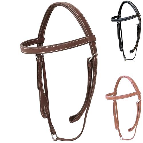 Majestic Ally Padded Leather Brow Band Headstall for Horses - color: Oil Brown