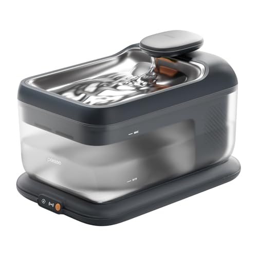 Cordless Cat Water Fountain, Automatic Pet Water Fountain Battery Operated, 4.5L with Stainless Steel Tray for Cats Dogs Multiple Pets Indoor, Wireless Water Pump and Ultra-Quiet S7 Air Grey