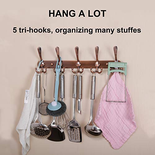 Dseap Wall Mounted Coat Rack - 5 Tri Hooks, Heavy Duty, Stainless Steel, Metal Coat Hook Rail for Coat Hat Towel Purse Robes Mudroom Bathroom Entryway,Antique Copper - color: Antique Copper, size: L=16" (1 Pcs)