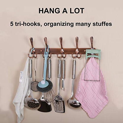 Dseap Wall Mounted Coat Rack - 5 Tri Hooks, Heavy Duty, Stainless Steel, Metal Coat Hook Rail for Coat Hat Towel Purse Robes Mudroom Bathroom Entryway,Antique Copper - color: Antique Copper, size: L=16" (1 Pcs)