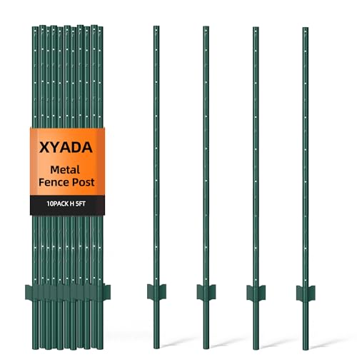 Metal Fence Post 5feet, Heavy Duty Garden Fence Post for Holding Wire Fence, Sign U Post Pack of 10 Sturdy Outdoor No Dig Fence Post for Garden Yard – Green - color: Green, size: 5FT-10PACK