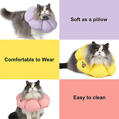Cat Cone Collar,Cute Waterproof Cat Recovery Collar,Anti-Bite Lick Wound Healing Safety Elizabethan e Collar for Cats,Purple Flower All-Season Style… - color: purple, size: Medium