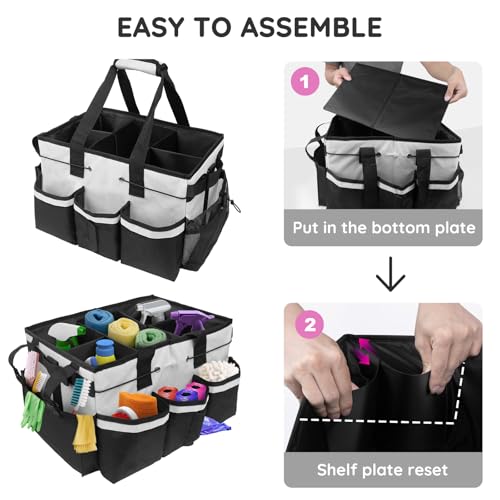 ZKOO Large Cleaning Caddy Bag with Handle, Built-in Sturdy Support Board, Adjustable Shoulder Strap, Multi-compartment Design Cleaning Supply Tote for Cleaners & Housekeepers (White) - color: White