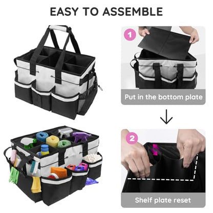 ZKOO Large Cleaning Caddy Bag with Handle, Built-in Sturdy Support Board, Adjustable Shoulder Strap, Multi-compartment Design Cleaning Supply Tote for Cleaners & Housekeepers (White) - color: White