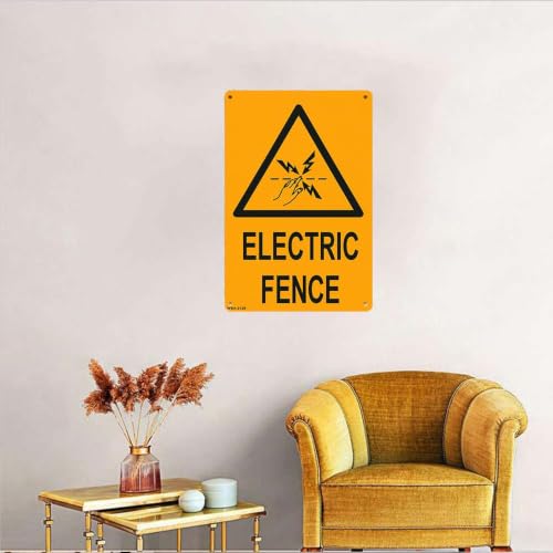 Aluminum Metal Sign 8X12 Inch Bright Yellow Electric Fence Warning Sign Durable High Visibility Safety Alert Marker for Outdoor Perimeter Use