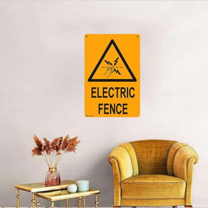 Aluminum Metal Sign 8X12 Inch Bright Yellow Electric Fence Warning Sign Durable High Visibility Safety Alert Marker for Outdoor Perimeter Use