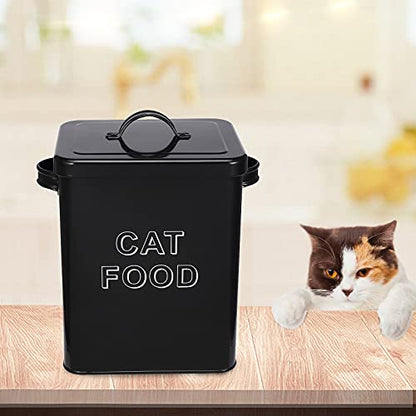 Pethiy Cat Food and Treats Containers Set with Scoop for Cats or Dogs -Tight Fitting Wood Lids - Coated Carbon Steel - Storage Canister Tins-Cat-Black - color: Black(CAT FOOD)