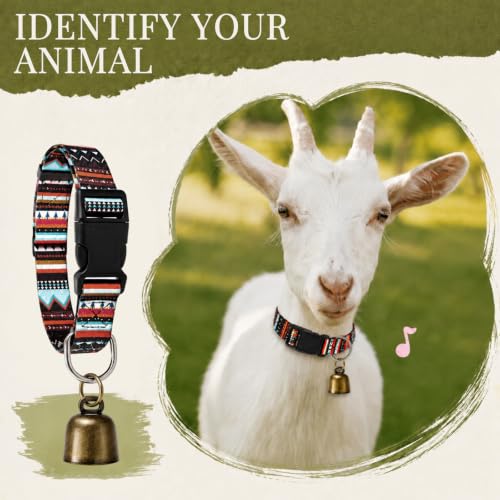 4 Pack Goat Collars with Bells, Sheep Grazing Copper Bells and Adjustable Nylon Collar Set Loud Bronze Bell Small Farm Animal Sheep Cow Accessories (Retro Pattern) - style: Retro Pattern