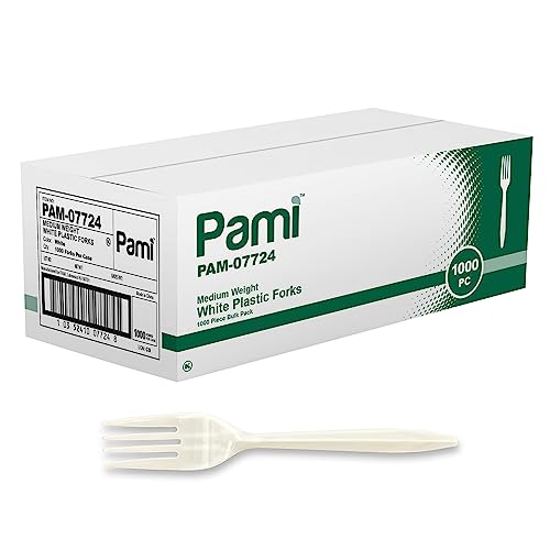 PAMI Medium Weight Disposable Plastic Forks,White,Bulk Pack,1000 Count - size: Forks, style: Forks