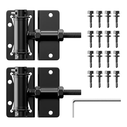 Heavy-Duty Self-Closing Gate Hinges, 90-Degree Adjustable Heavy-Duty Gate Hinges for Metal/PVC/Vinyl/Wood Fences, Narrow Fence Gate Hardware Door Hinges with Adjustable Tension, 2-Pack