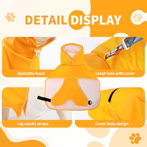 Dog Raincoat,Dog Rain Jacket Poncho with Hood and Leash Hole(Yellow,L) | Windproof,Waterproof,Leash Loop,Adjustable - color: Neon Yellow, size: L(16-22lbs)